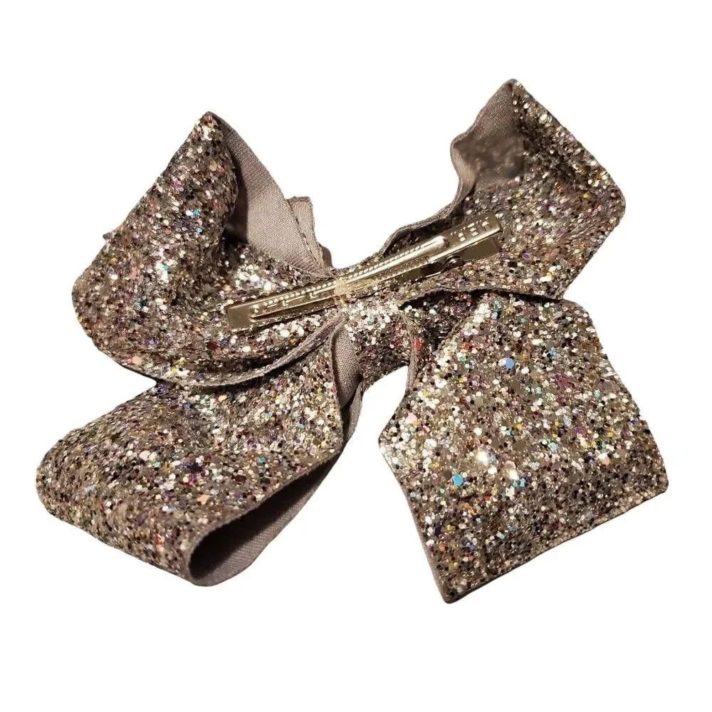 Girls Silver Glitter Bow Clip
